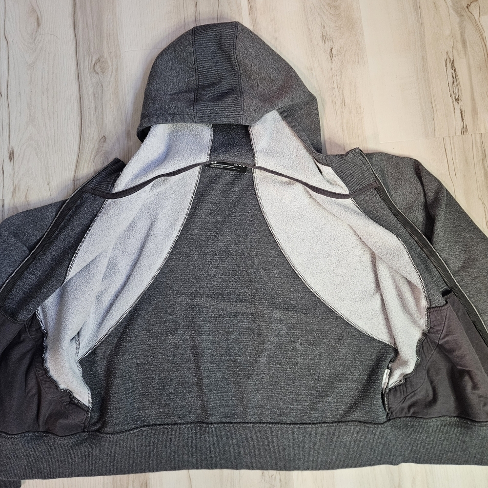 Under Armour Girls Large Gray Ribbed Fleece Full Zip Hoodie Sleeve Spellout - Picture 5 of 12